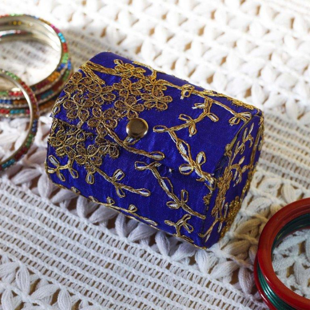 Blue Silk Embroidered Bangle Box For Women