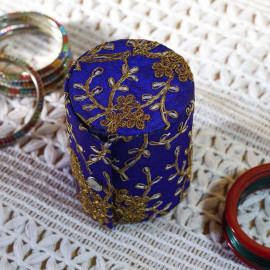 Blue Silk Embroidered Bangle Box For Women