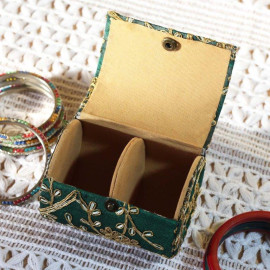 Dark Green Silk Embroidered Bangle Box For Women