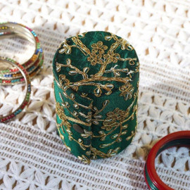 Dark Green Silk Embroidered Bangle Box For Women