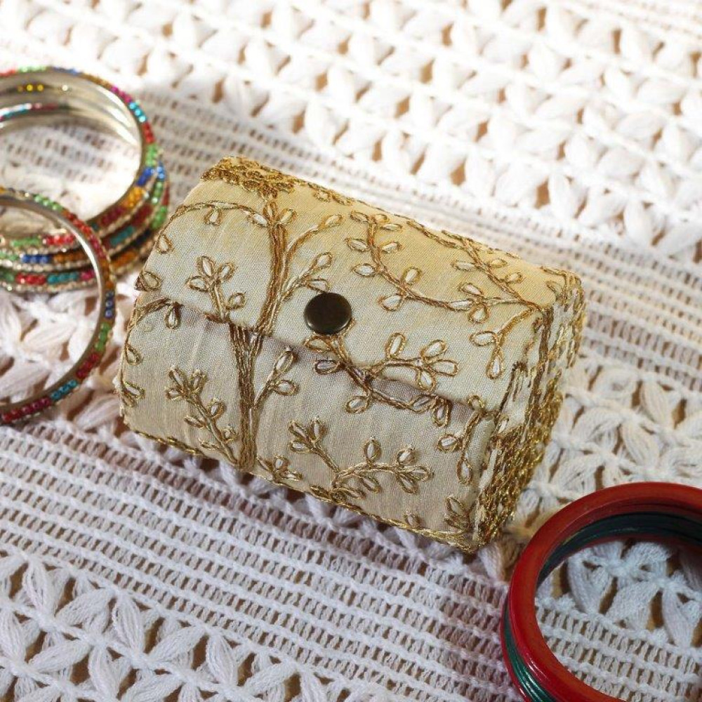 Off White Silk Embroidered Bangle Box For Women