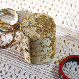 Off White Silk Embroidered Bangle Box For Women