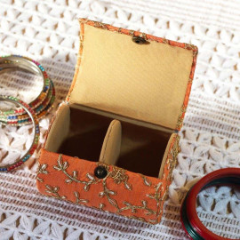 Orange Silk Embroidered Bangle Box For Women