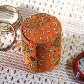 Orange Silk Embroidered Bangle Box For Women