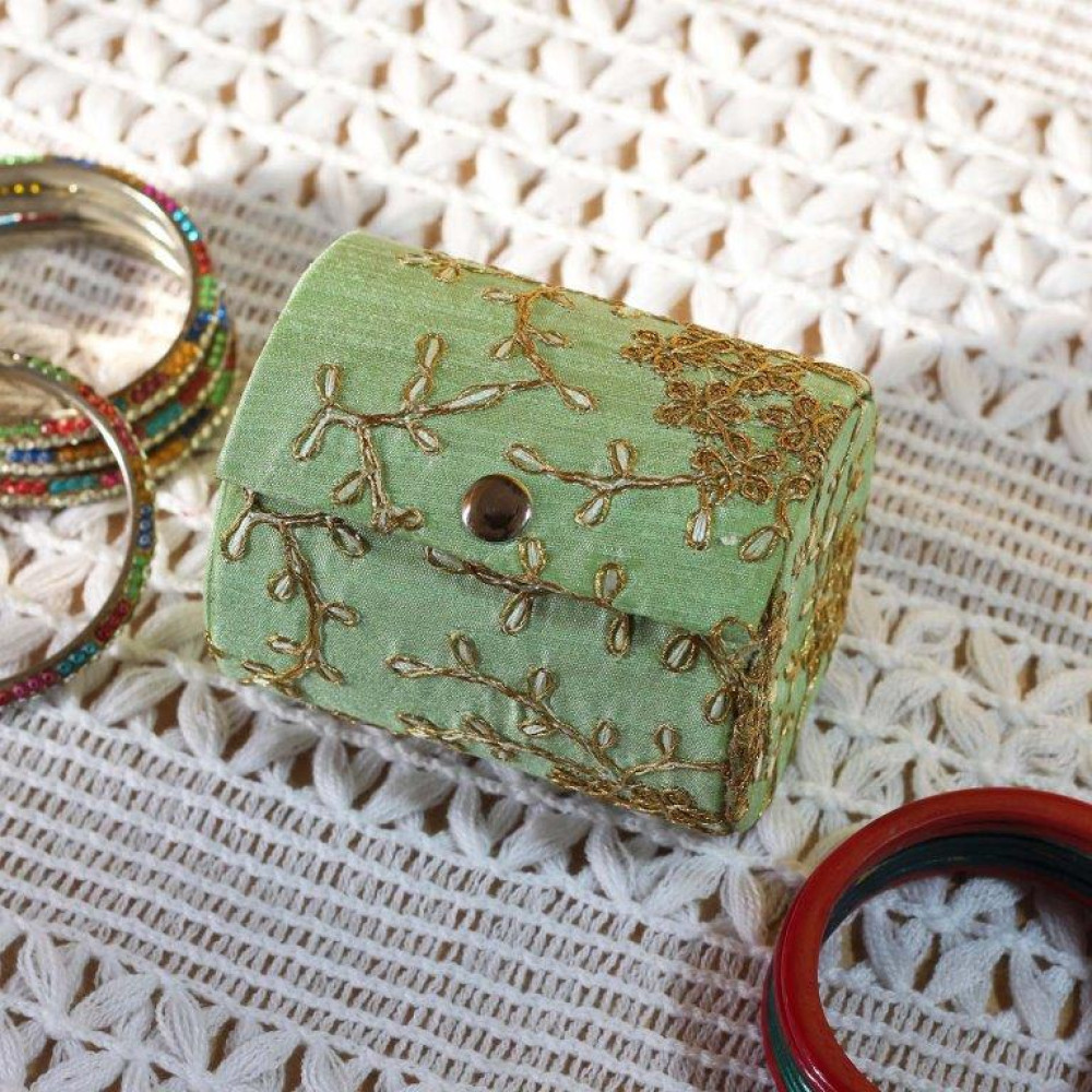 Pista Green Silk Embroidered Bangle Box For Women