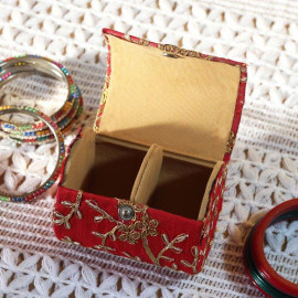 Red Silk Embroidered Bangle Box For Women