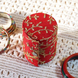 Red Silk Embroidered Bangle Box For Women