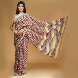 BPS20 Brown Hand Block Print Saree