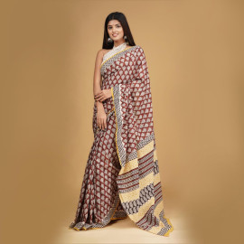 BPS20 Brown Hand Block Print Saree