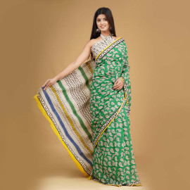 BPS21 Green Hand Block Print Saree