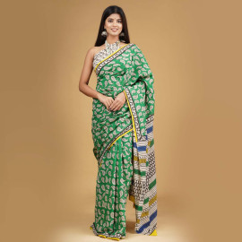 BPS21 Green Hand Block Print Saree