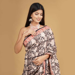 BPS22 Off White and Black Block Printed Saree