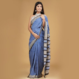 BPS23 Blue and White Block Printed Saree