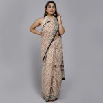 Cream with Brown Prints  Block Printed Saree
