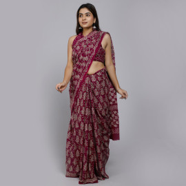 Maroon Corn Block Printed Saree