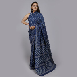 Royal Blue Block Printed Saree