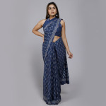 Royal Blue Block Printed Saree