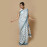 White with Blue Flower Block Printed Saree