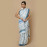 White with Blue Flower Block Printed Saree