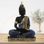 Black and Blue Handpainted Buddha Statue for Home Decor