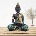 Black and Green Handpainted Buddha Statue for Home Decor