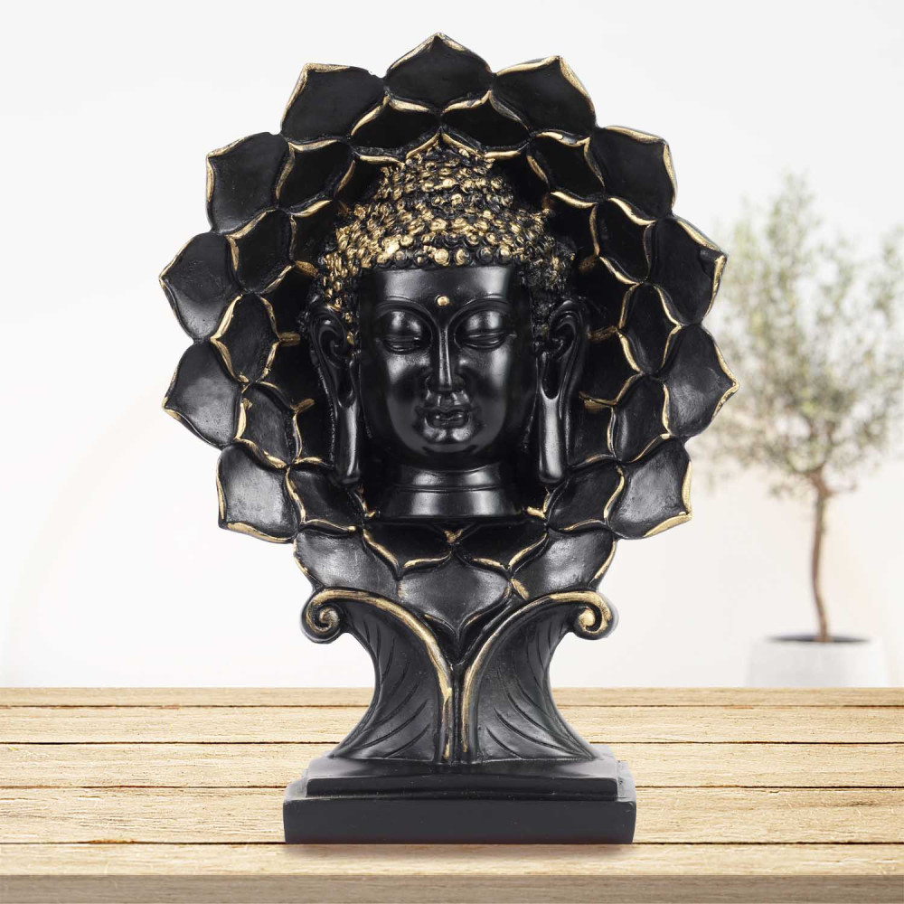 Lord Buddha Statue - Black Face on Flower for Home Decor