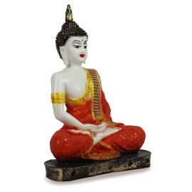White and Orange Handpainted Buddha Statue for Home Decor