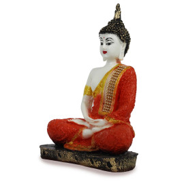 White and Orange Handpainted Buddha Statue for Home Decor