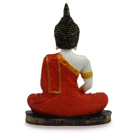 White and Orange Handpainted Buddha Statue for Home Decor