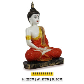 White and Orange Handpainted Buddha Statue for Home Decor