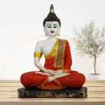 White and Orange Handpainted Buddha Statue for Home Decor