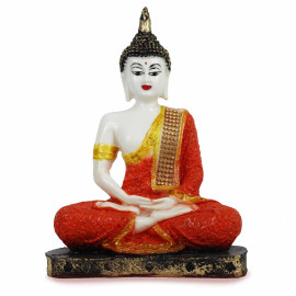 White and Orange Handpainted Buddha Statue for Home Decor
