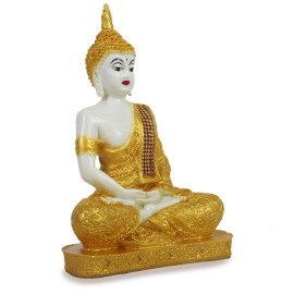 White and Yellow Handpainted Buddha Statue for Home Decor