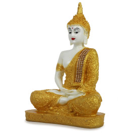 White and Yellow Handpainted Buddha Statue for Home Decor