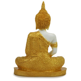 White and Yellow Handpainted Buddha Statue for Home Decor