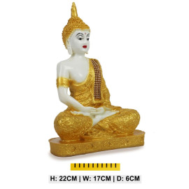 White and Yellow Handpainted Buddha Statue for Home Decor