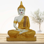 White and Yellow Handpainted Buddha Statue for Home Decor