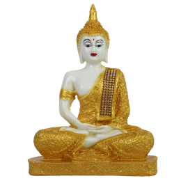 White and Yellow Handpainted Buddha Statue for Home Decor