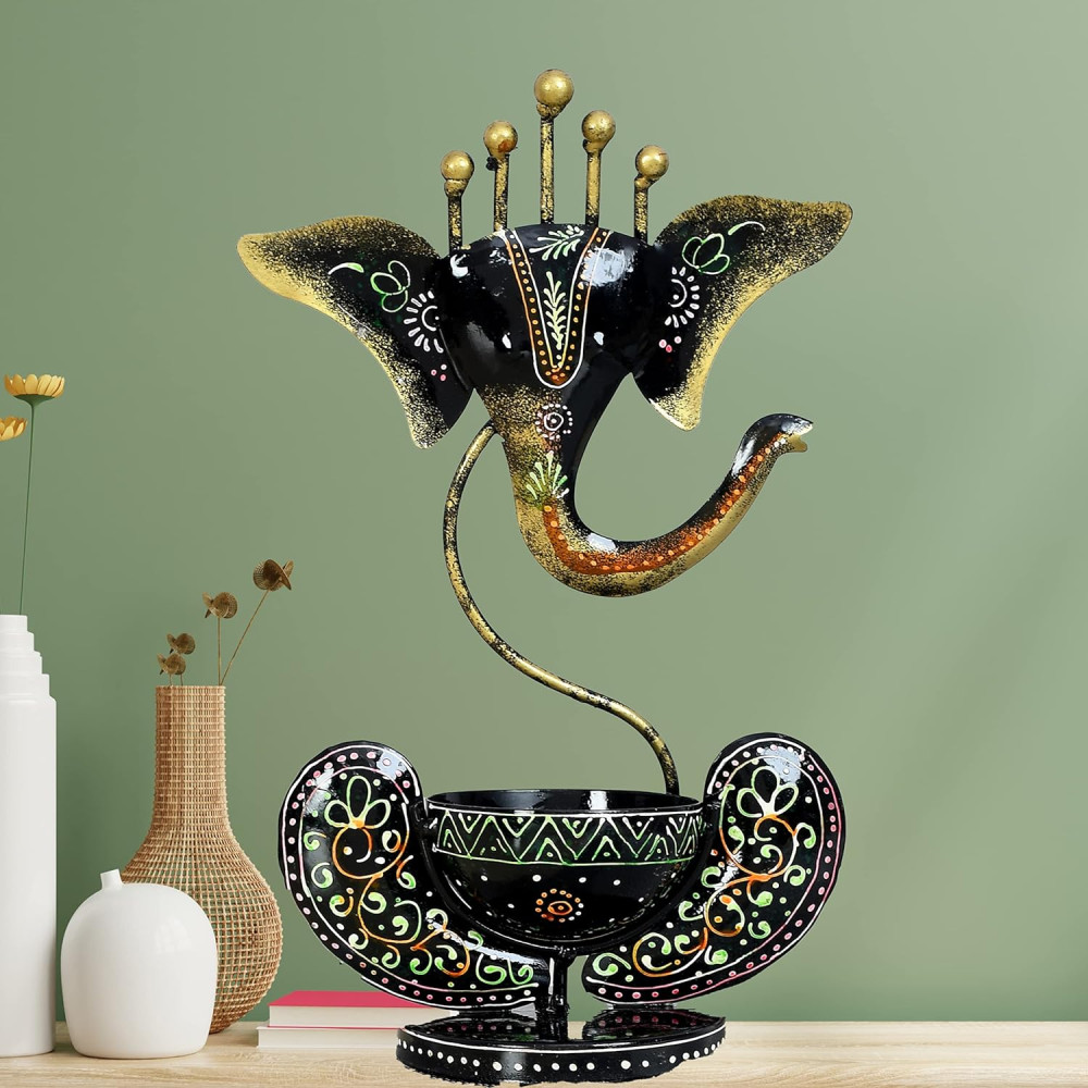 Black Metal Lord Ganesha Tea Light Holder