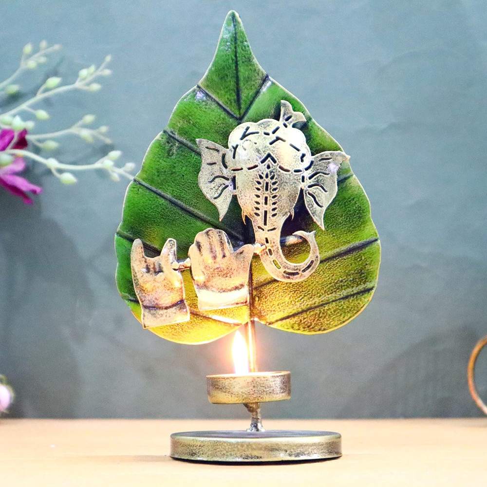 Green Patta Ganesh Tea Light Holder