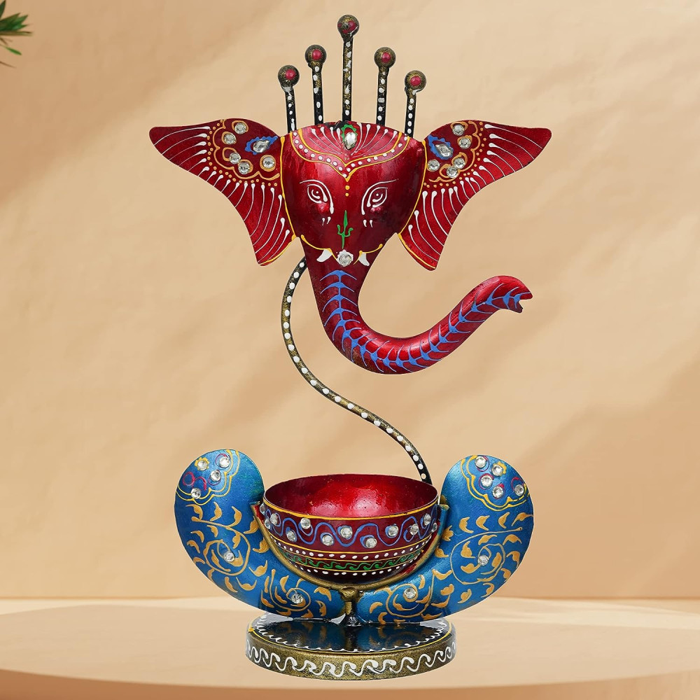 Red Blue Lord Ganesha Tea Light Holder