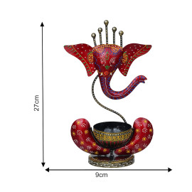 Red Decorative Lord Ganesha Tea Light Holder