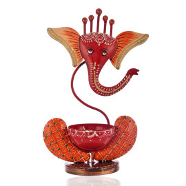 Red Orange Lord Ganesha Tea Light Holder