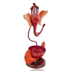 Red Orange Lord Ganesha Tea Light Holder