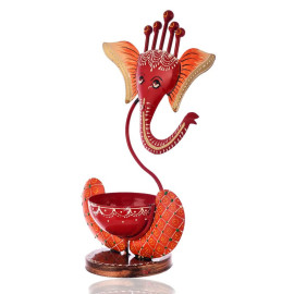 Red Orange Lord Ganesha Tea Light Holder