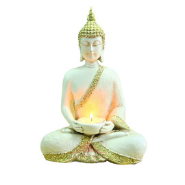 White Polyresin Buddha Tea Light Holder