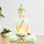 White Polyresin Buddha Tea Light Holder