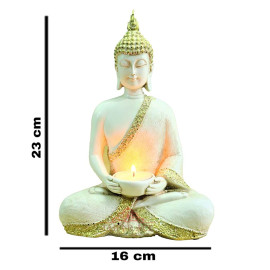 White Polyresin Buddha Tea Light Holder