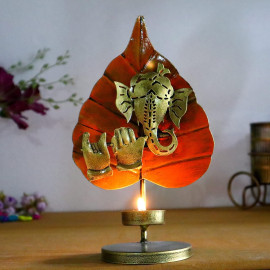 Orange Patta Lord Ganesha Tea Light Holder