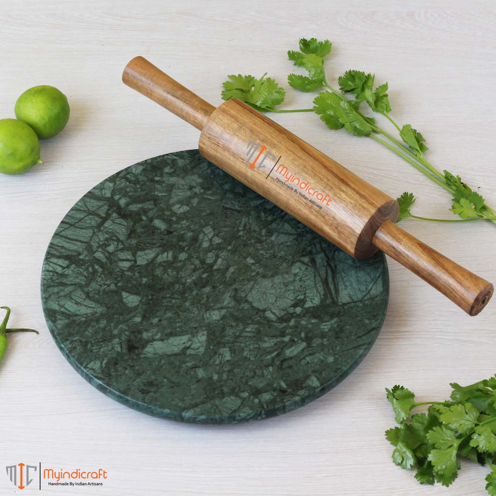 9 Inch Green Marble Chakla Belan Set